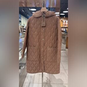 Burberry Tan Quilted Hooded Jacket Small